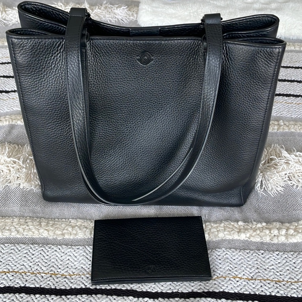 Black Large Allyn Leather Tote Bag & Accordion Travel Wallet Dagne Dover